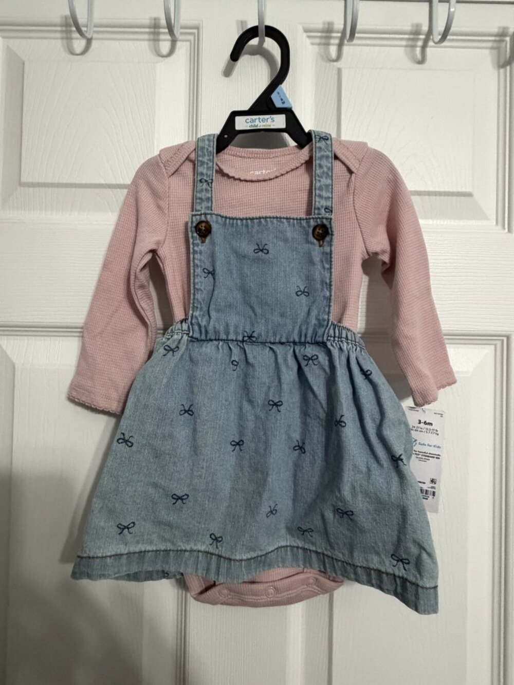 Carter's Child of Mine Denim Jumper & Pink Onesie Set 3-6M